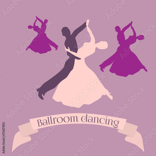 Couple dancing ballroom dance, vector logo