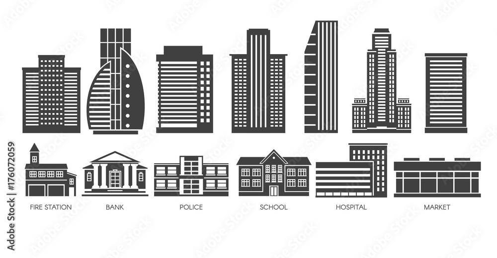 Obraz premium Skyscraper and govermant building black and White set