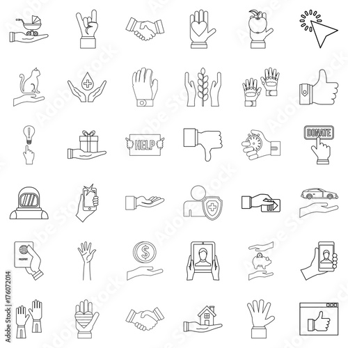 Protection icons set, outline style