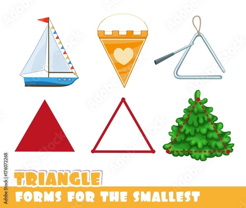 Forms for the smallest. Triangle and objects having a triangular shape on a white background developing game