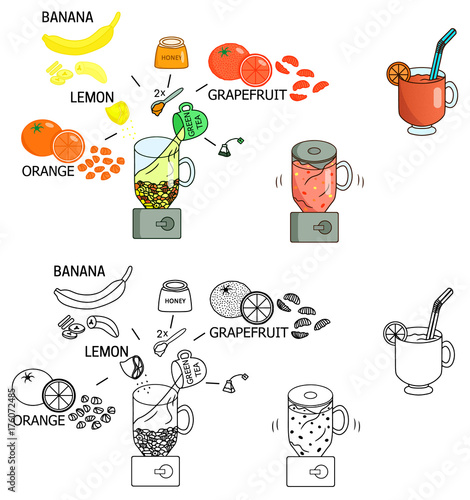 Recipe detox smoothies Citrus drink DIY instruction including sketch