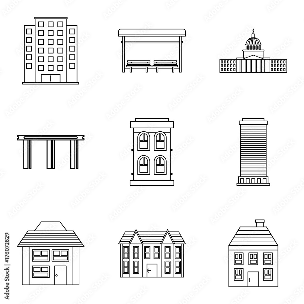 Private hotel icons set, outline style
