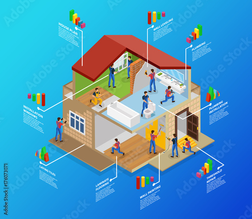 Isometric Home Repair Infographic Template