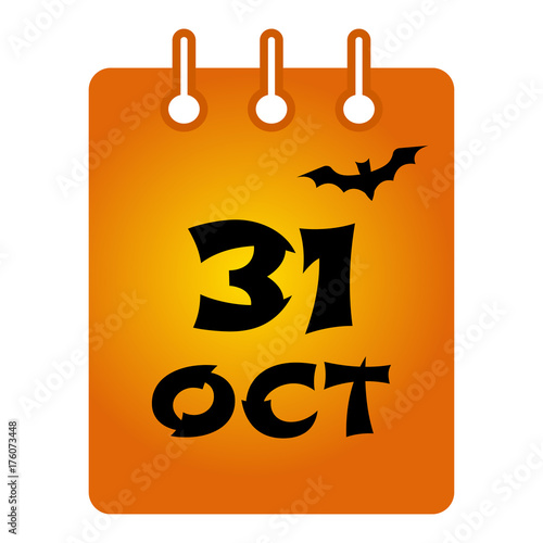 October 31 st calendar colored icon. Halloween. Black inscription on orange background. Vector illustration