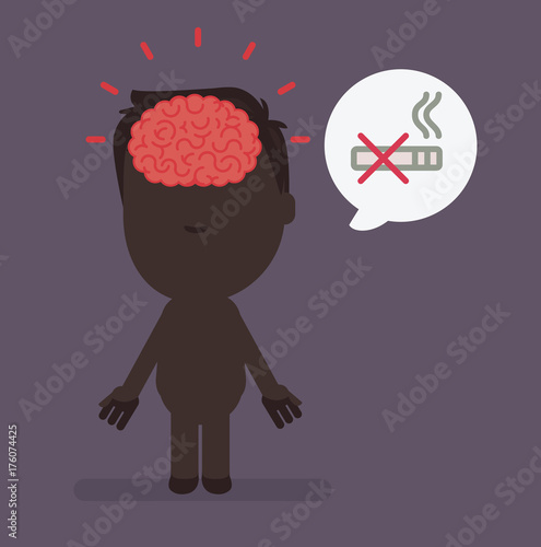 Silhouette people with brain highlight vector illustration: Healthcare: Smoke