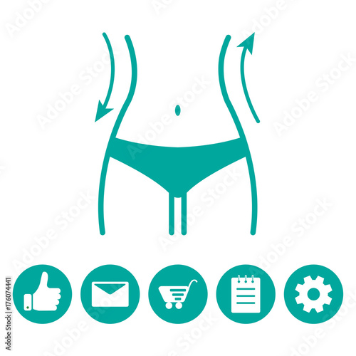 Women waist and icons menu. Silhouette of female figure. Vector illustration