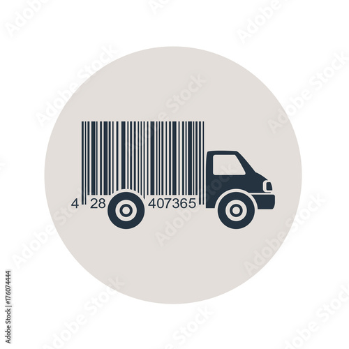 Icono plano codigo de barras camion en circulo gris