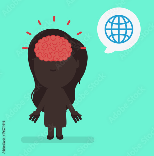 Silhouette people with brain highlight vector illustration: International
