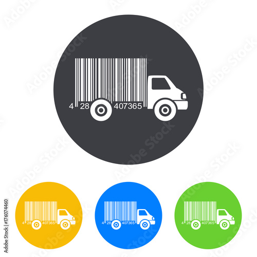 Icono plano codigo de barras camion en circulo varios colores