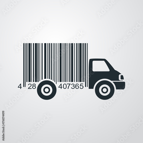 Icono plano codigo de barras camion en fondo degradado