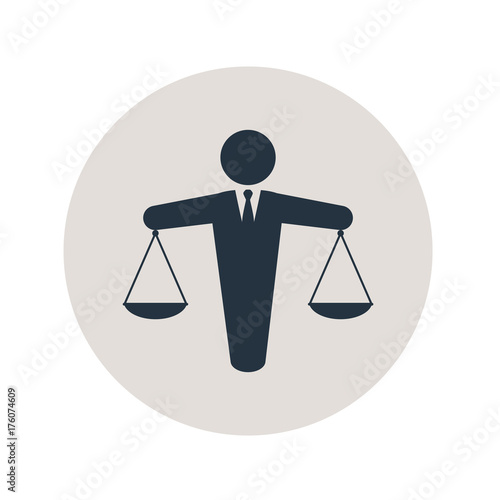 Icono plano hombre balanza en circulo gris