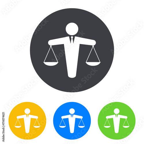 Icono plano hombre balanza en circulo varios colores