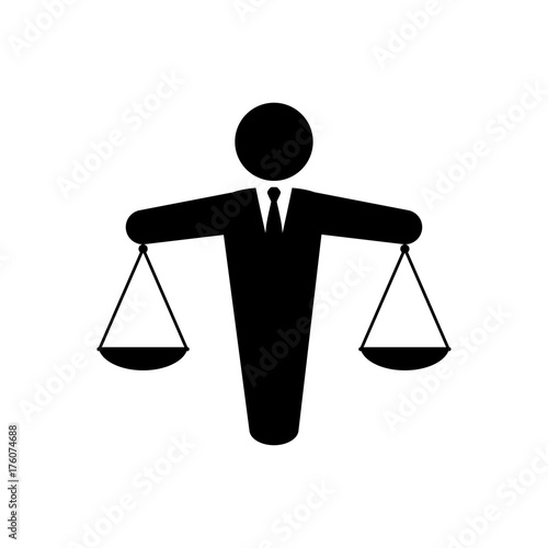 Icono plano hombre balanza negro en fondo blanco