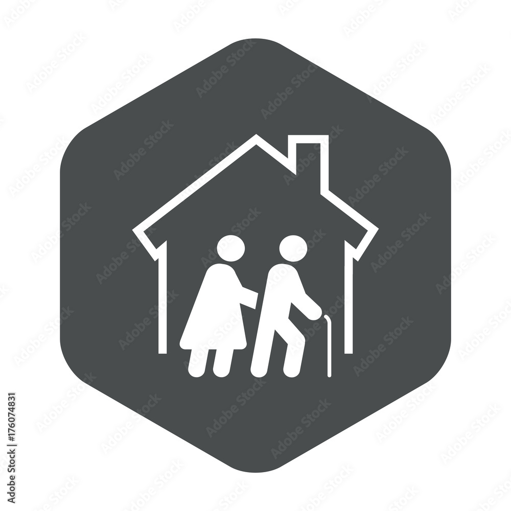 Icono plano residencia ancianos en hexagono gris Icono plano residencia ancianos en hexagono gris