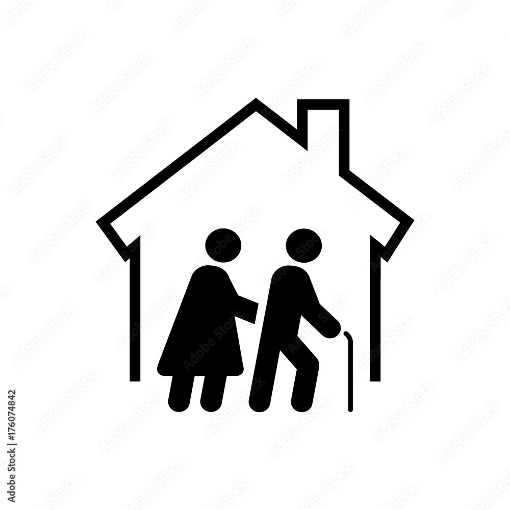 Icono plano residencia ancianos negro en fondo blanco Icono plano residencia ancianos negro en fondo blanco