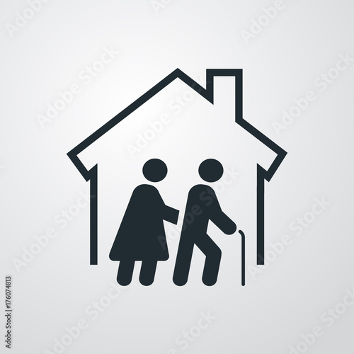 Icono plano residencia ancianos en fondo degradado