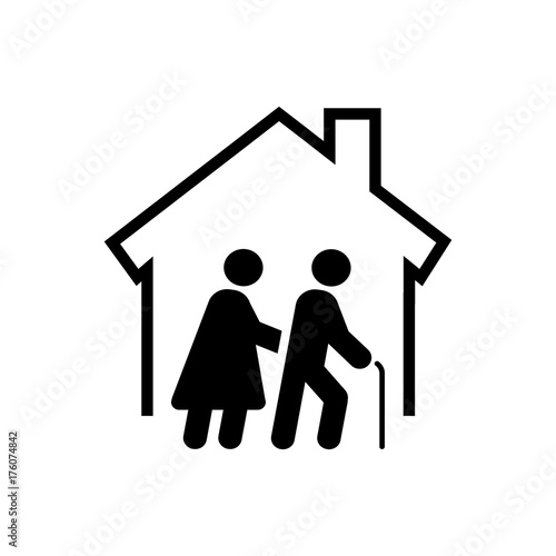 Icono plano residencia ancianos negro en fondo blanco