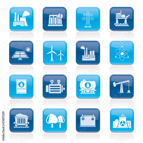 Energy produsing industry and resources icons - vector icon set