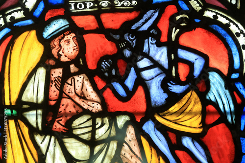 Gothic stained glass window. Musée de l'Oeuvre Notre-Dame de Strasbourg. Oeuvre Notre-Dame de Strasbourg Museum.