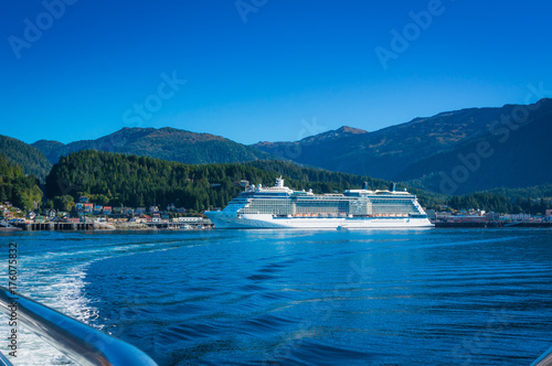 Large cruise ship docked in Ketchikan harbor, Alaska