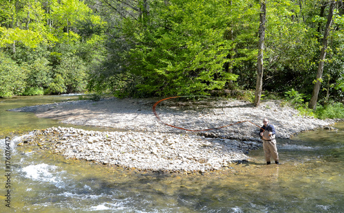 Man Fly Fishing on a River