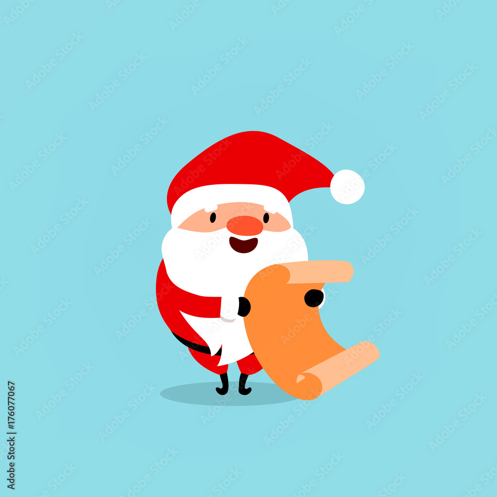 Santa Claus with pointer. Cute Christmas symbol. Element from the collection of Santa Clauses with different emotions and New Year's objects. Vector isolated on blue Santa Claus with pointer. Cute Christmas symbol. Element from the collection of Santa Clauses with different emotions and New Year's objects. Vector isolated on blue