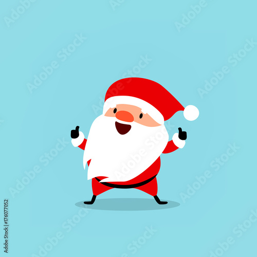 Santa Claus with pointer. Cute Christmas symbol. Element from the collection of Santa Clauses with different emotions and New Year's objects. Vector isolated on blue