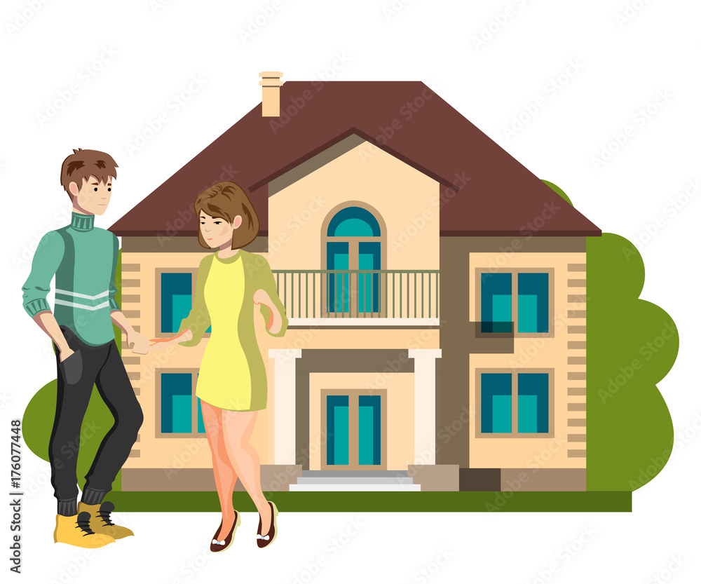 Young couple outside of their new home Young couple outside of their new home