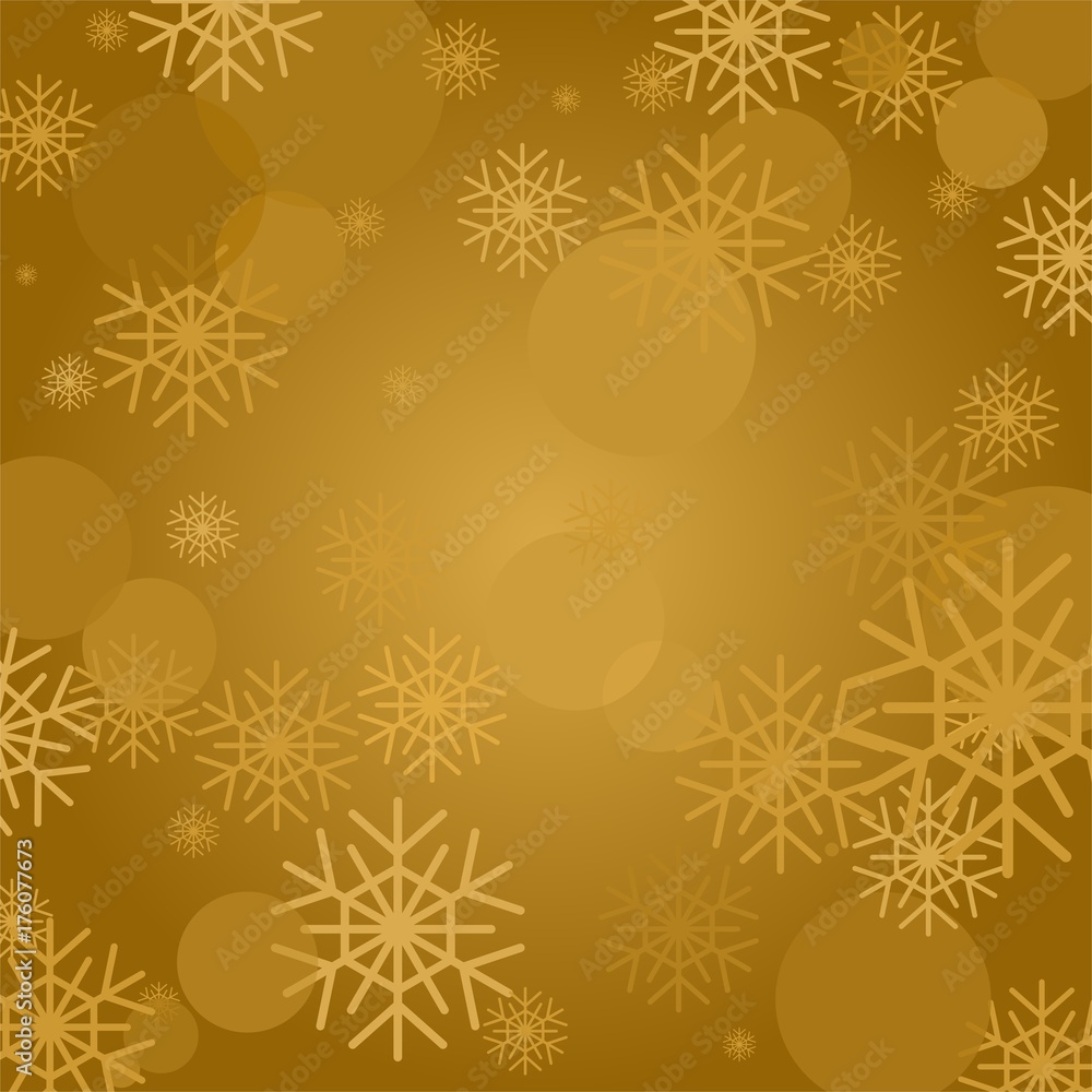 Gold Christmas background with colorful snowflakes and light reflections. Light illuminating backdrop Gold Christmas background with colorful snowflakes and light reflections. Light illuminating backdrop