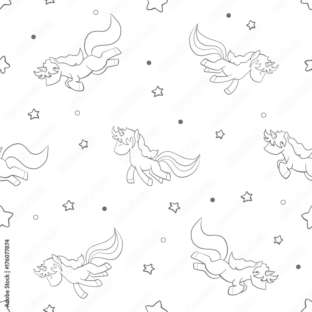 Seamless Pattern and Background with Cute Cartoon Unicorns Magic Collection