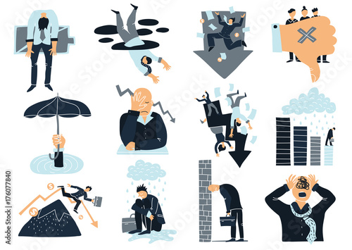 Business Failure Flat Icons Set