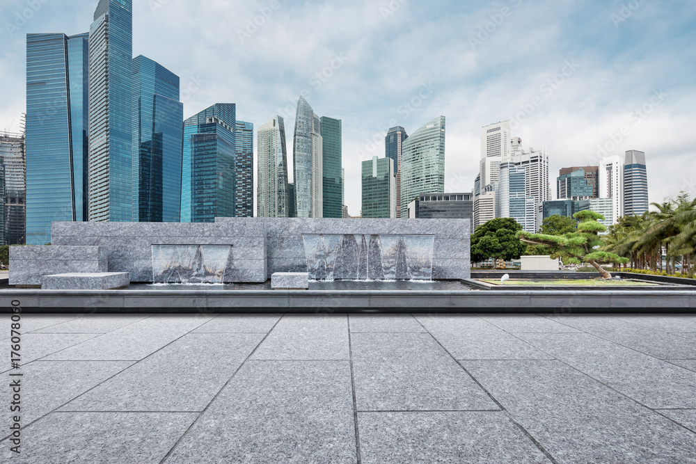 Fototapeta premium empty marble floor with decorative waterfall