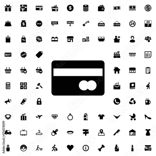 Bank card icon. set of filled shopping icons.