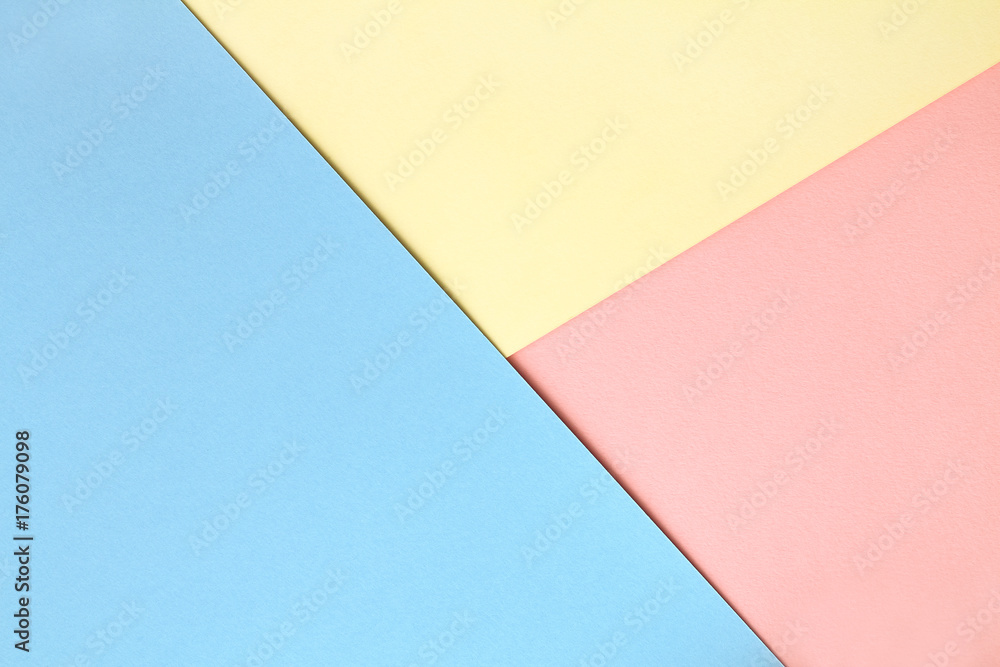 Abstract asymmetrical geometric watercolor paper background in three colors  soft pastel pink, blue and yellow trend colors. Stock Photo | Adobe Stock