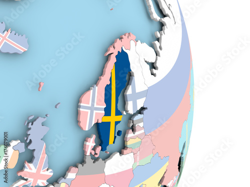 Sweden with flag on globe