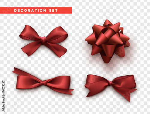 Bows red realistic design. Isolated gift bows with ribbons.