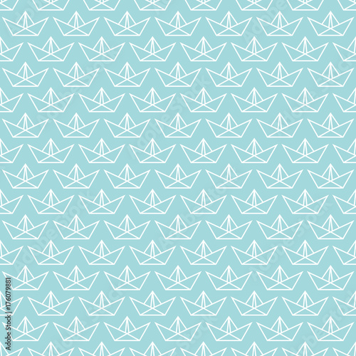 Retro Seamless Pattern Paper Boats Turquoise