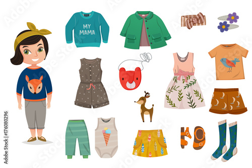 Flat Baby Girl Fashion Icon Set