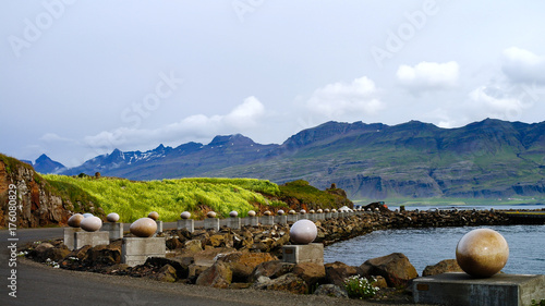 Stone Bird Eggs aka Eggs at Merry Bay monument,,jupivogur Iceland photo