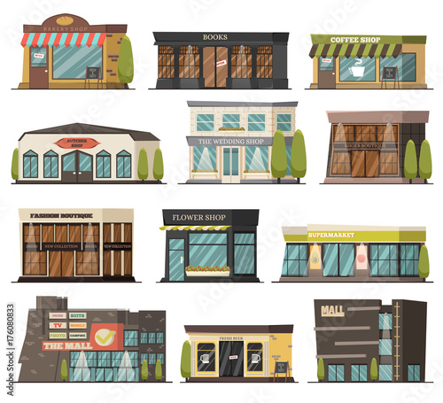 Shops Orthogonal Icons Set
