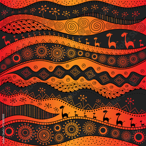 African hand-drawn ethno pattern, tribal background. It can be used for wallpaper, web page and others.  Vector illustration.