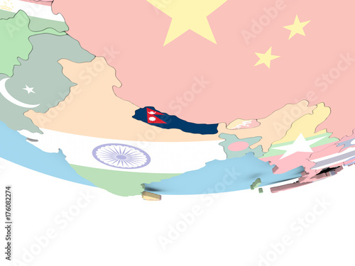 Map of Nepal with flag on globe © harvepino