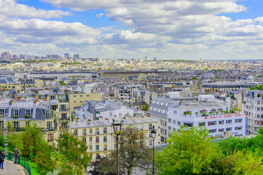 seen area from Montmartre hill in Paris city in France