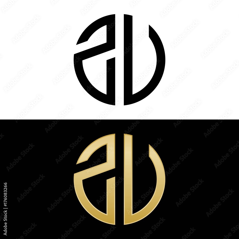 zu initial logo circle shape vector black and gold