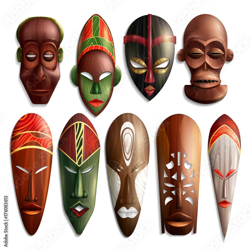Realistic African Masks Set