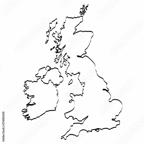 United Kingdom map outline graphic freehand drawing on white background. Vector illustration.