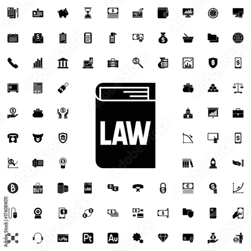 Law book icon. set of filled finance icons.