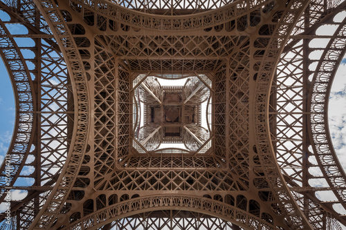Eiffel tower directly from below the center