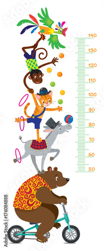Funny circus animals. Meter wall or height chart
