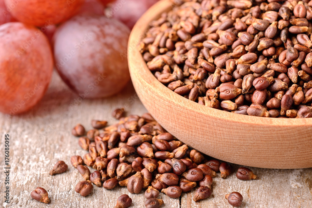 close up of dried grape seeds